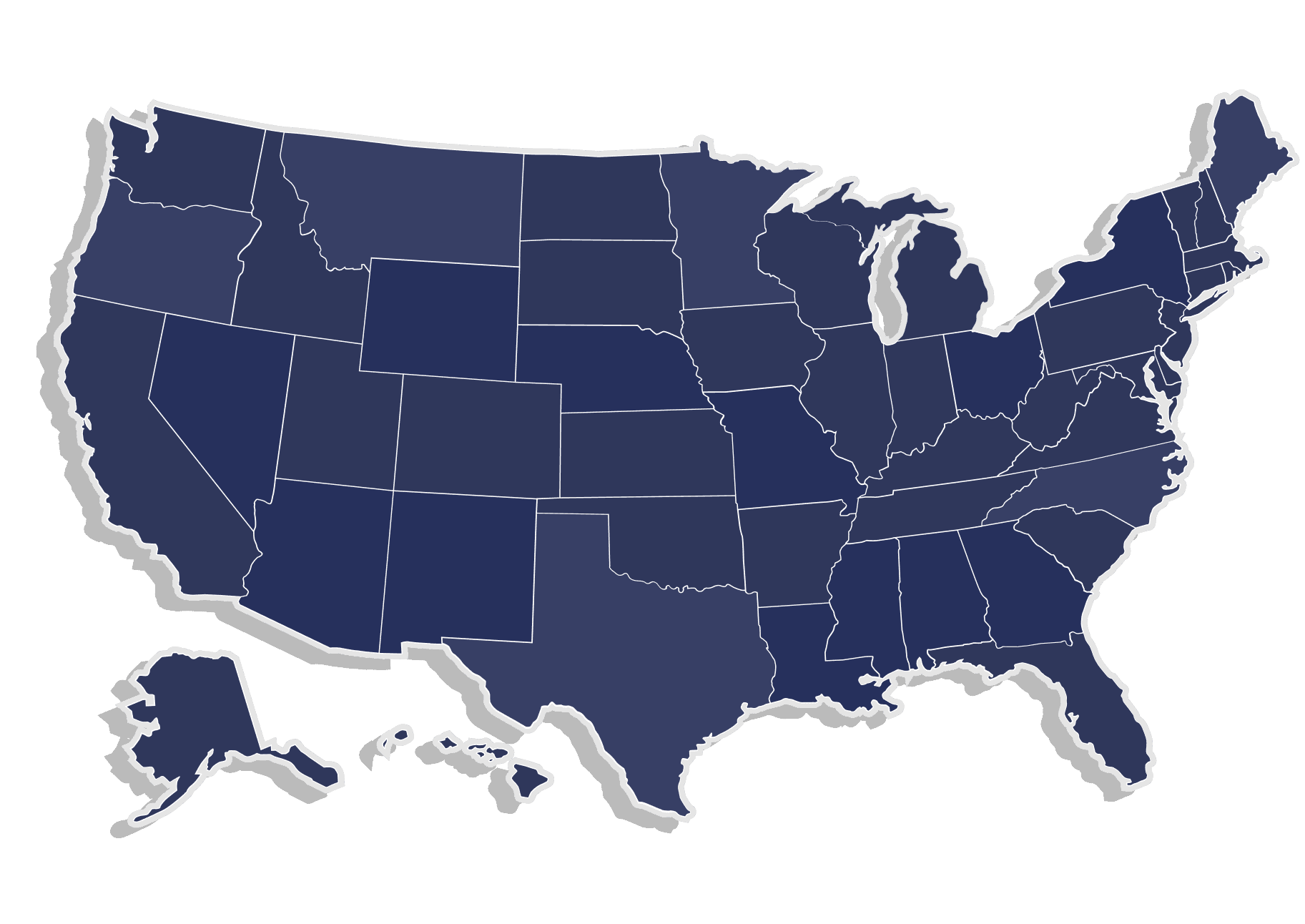 Map of the United States showing service areas